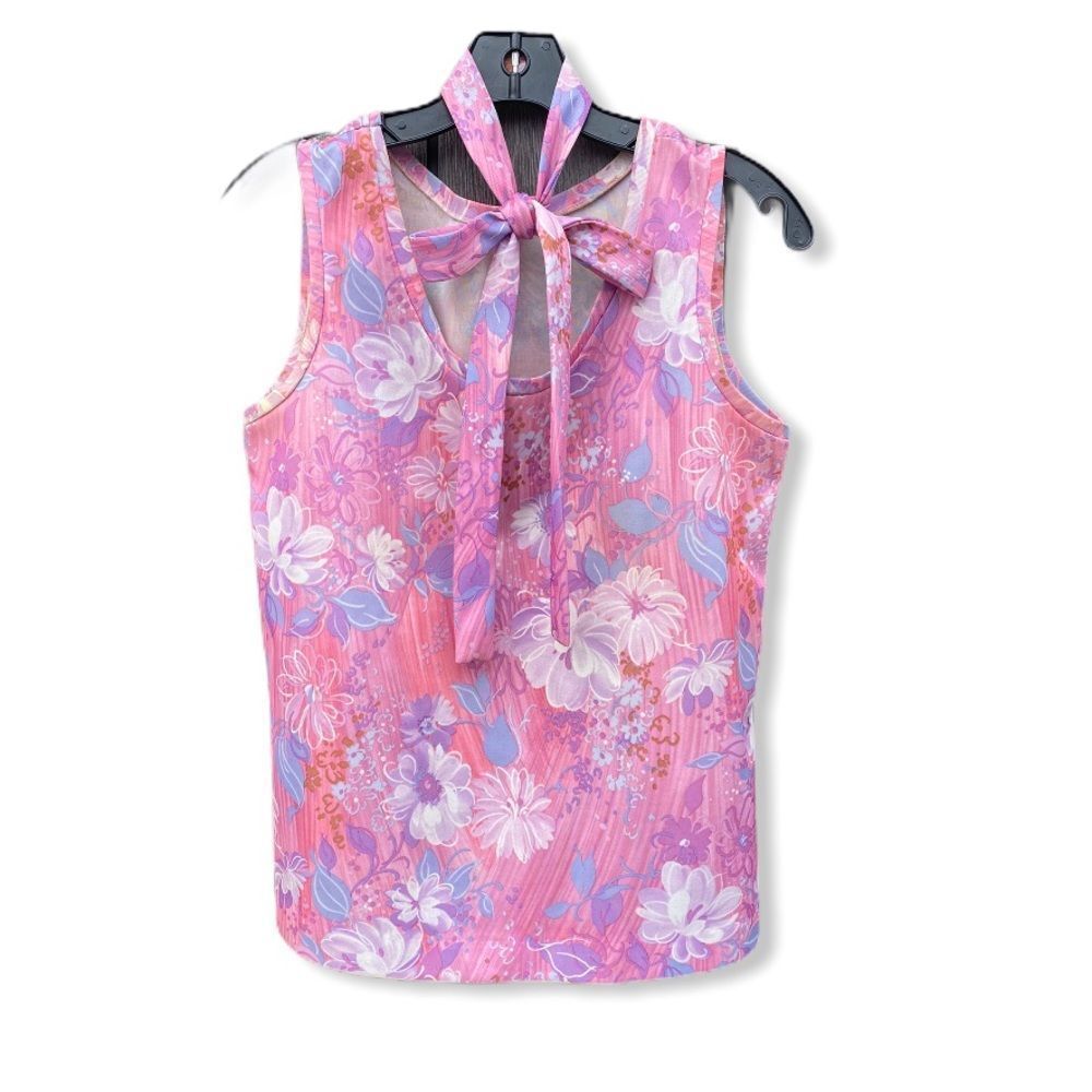 Vintage Floral‎ Polyester Top With Belt - Picture 7 of 7